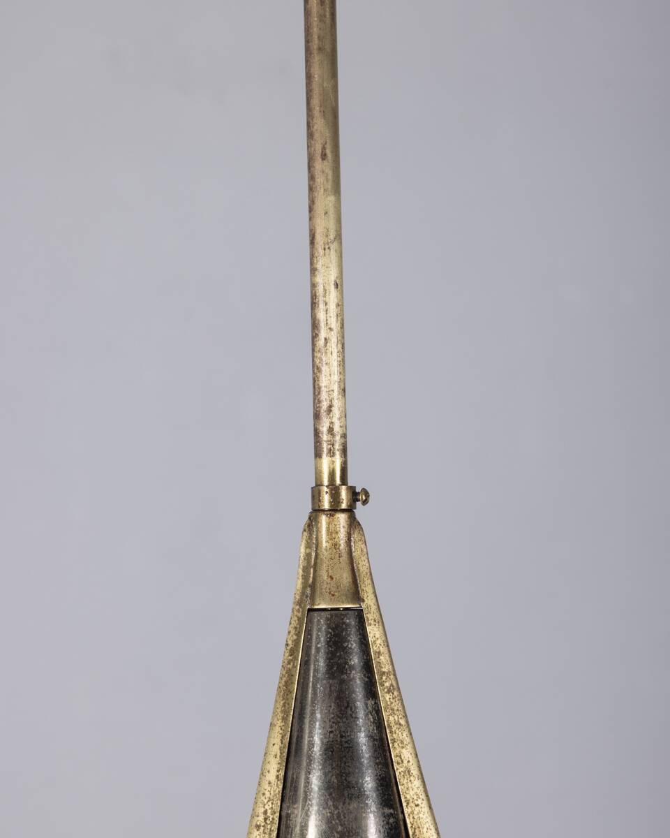 Vintage 1960s brass and opaline glass chandelier, designed by Stilnovo