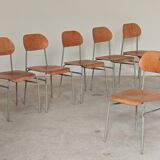 Set of 6 metal and wood school chairs  
Former Czechoslovakia 1960