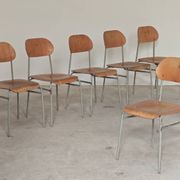 Set of 6 metal and wood school chairs  
Former Czechoslovakia 1960