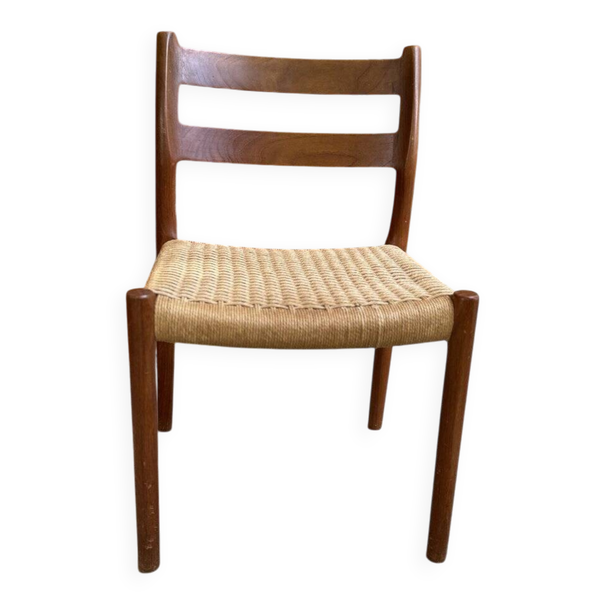 Set of 6 brown Scandinavian chairs in wood and cord by Niels O. Møller, 1950s