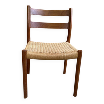 Set of 6 brown Scandinavian chairs in wood and cord by Niels O. Møller, 1950s