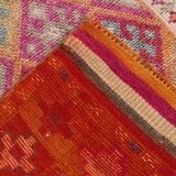 Tapis couloir kilim vintage, Tons pastel rose, bleu et beige, 94x409