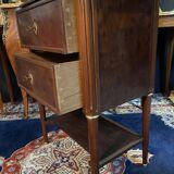 Petite commode XIXe 2 tiroirs et tablette d'entrejambes acajou massif Louis