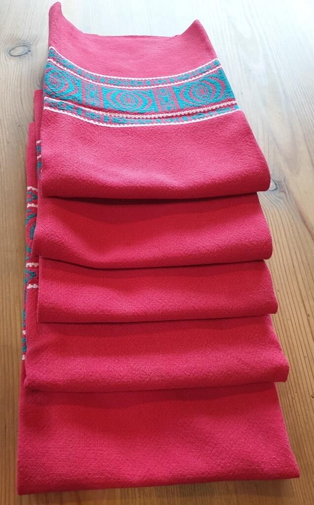 Vintage Basque tablecloth vermilion 170X140 and 5 towels