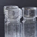Set of 3 glass jars with old transparent lids in very good condition.