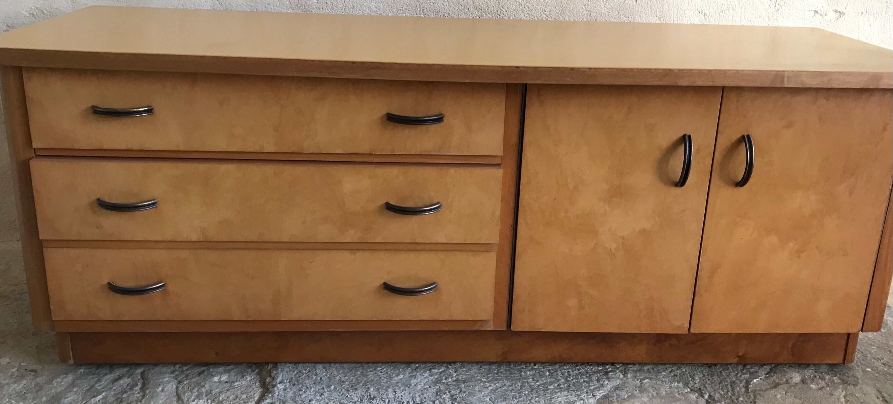 Cabinet low sideboard 1940-1960's in blond wood