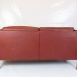 2 . Person Sofa Model 2212 Made In Red Leather & Oak Frame By Børge Mogensen From 1960s