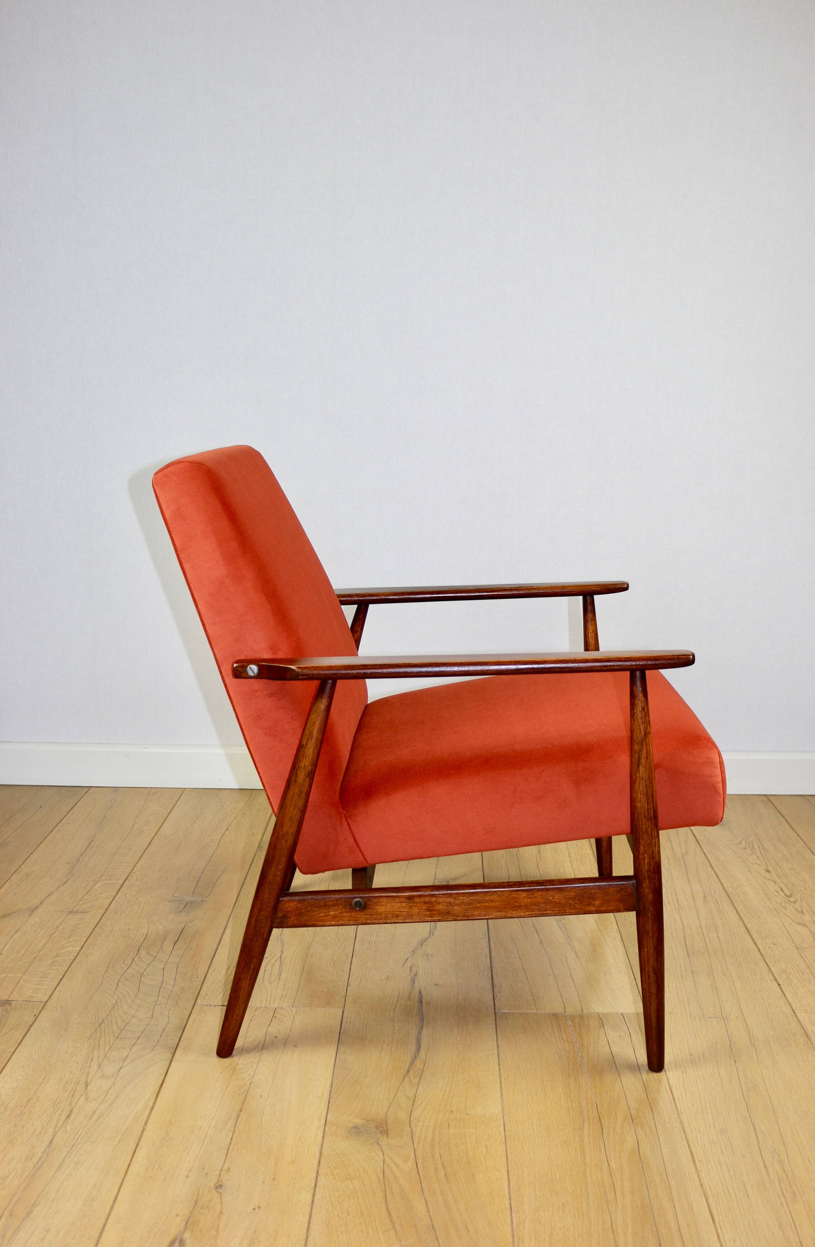 Armchair 'Lis', 1970s design by Henryk Lis orange-brick-terracotta - 2 pieces available