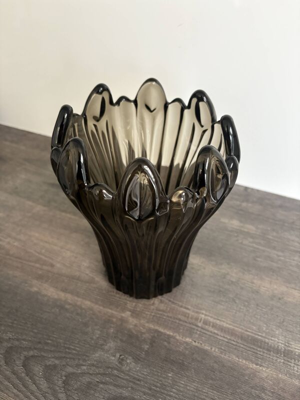 Vase Vintage Schneider Cristal Fumé - Années 60