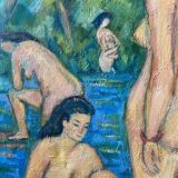 Large painting hst "baigneuses" marcelle guetta-fattal (1922-2009) fauvism