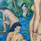 Large painting hst "baigneuses" marcelle guetta-fattal (1922-2009) fauvism