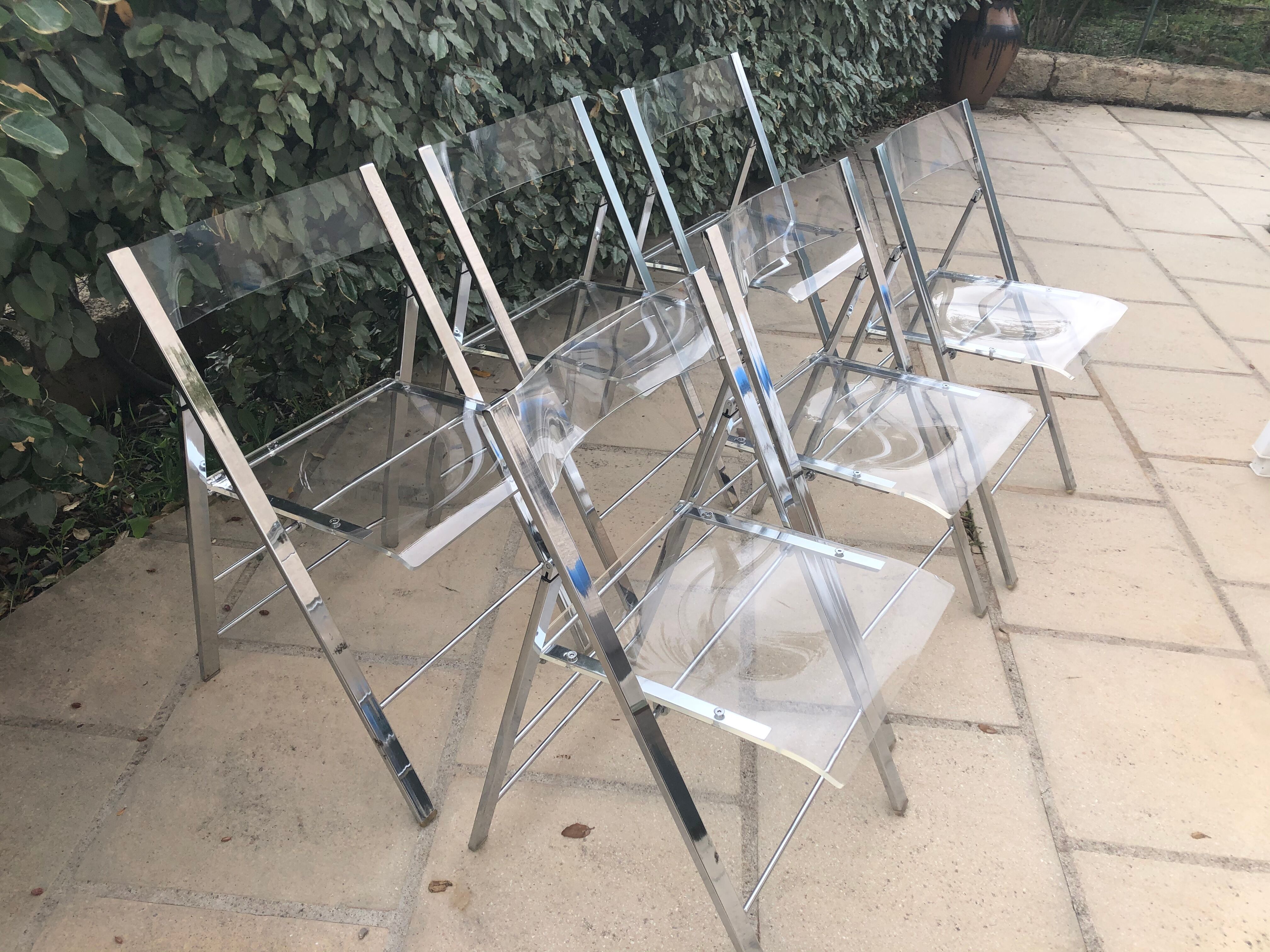 Plexiglass and chrome metal design folding chairs