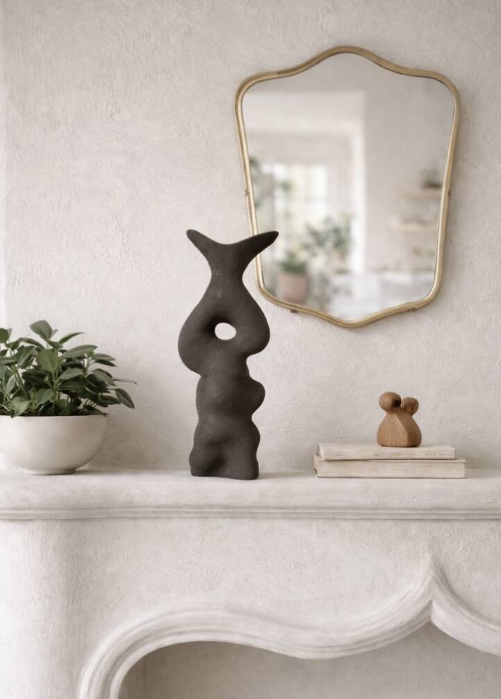 Black stoneware vase in an organic shape