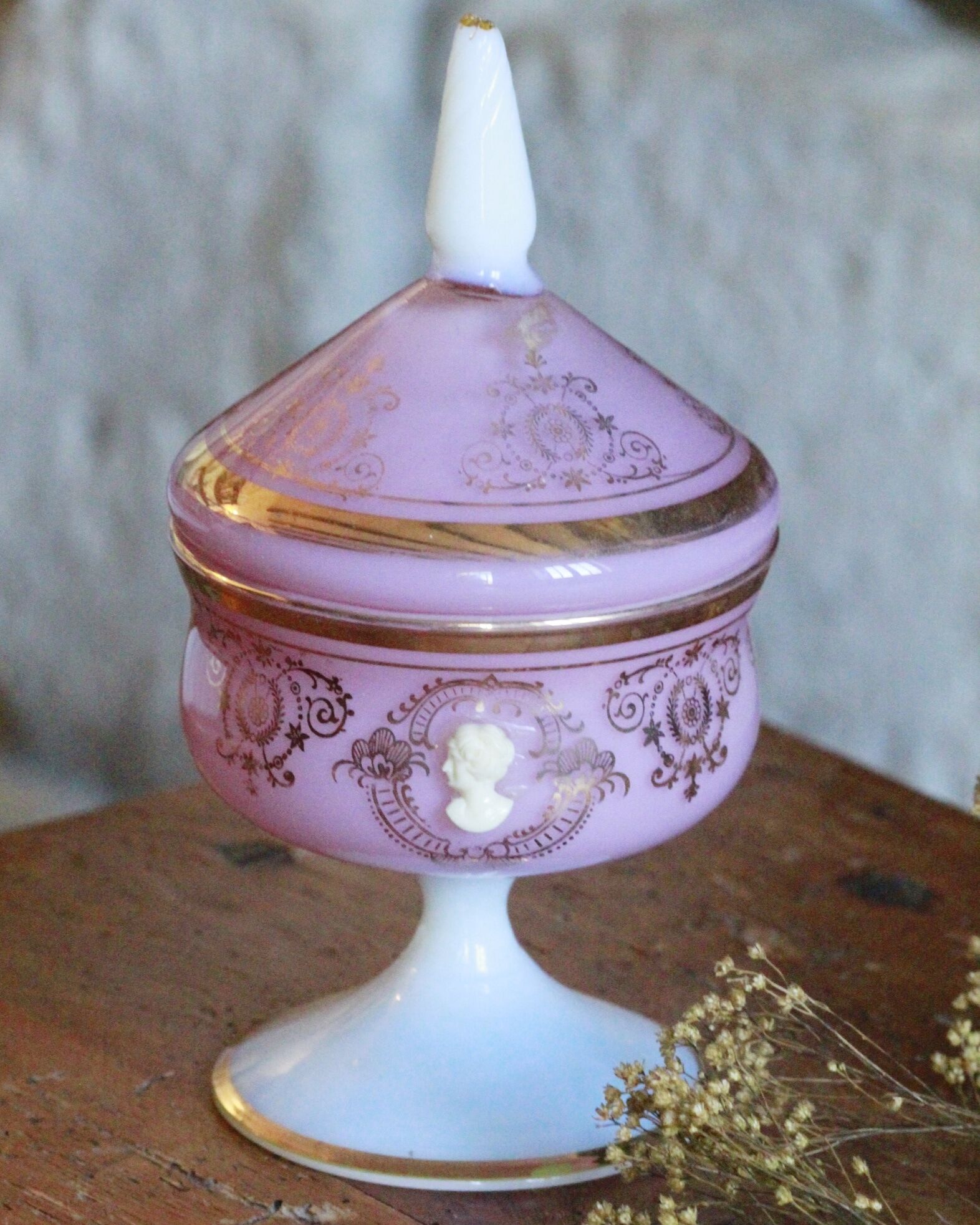 Old pink opaline candy box