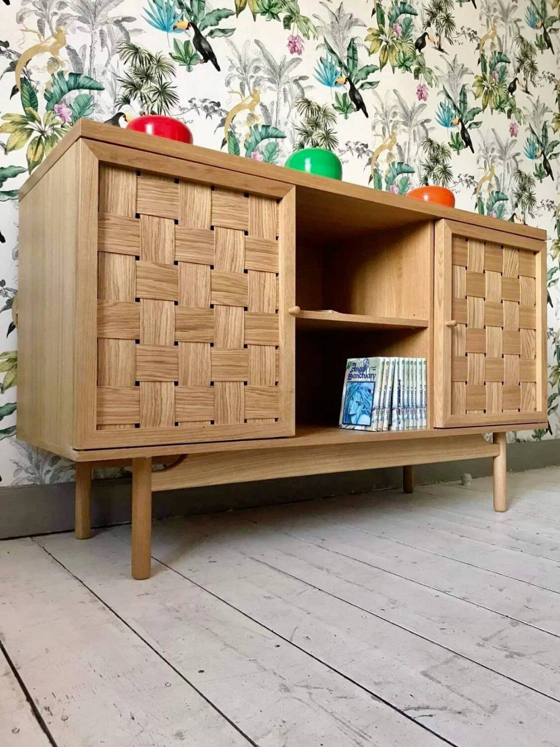 2-door sideboard in woven oak and lupin oak