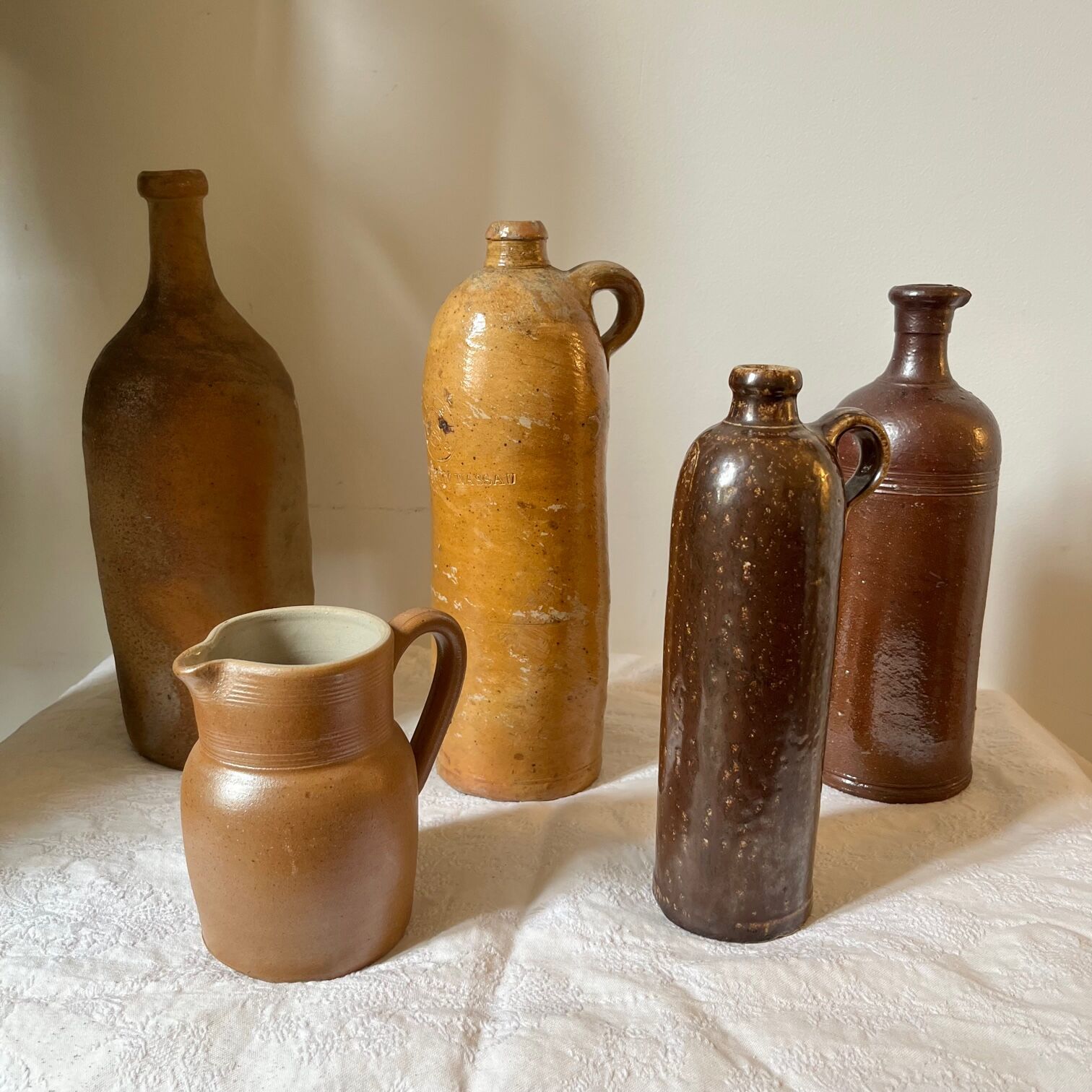 Vintage glazed stoneware bottle Amsterdam