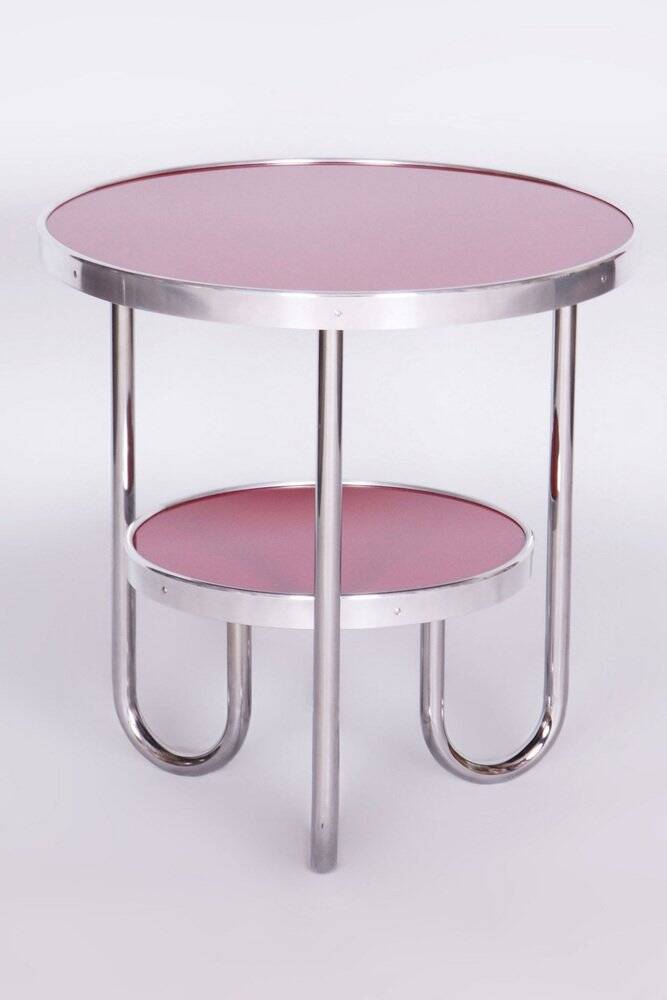 Small Czech Bauhaus Spruce and Chrome Side Table from Kovona, 1930s
