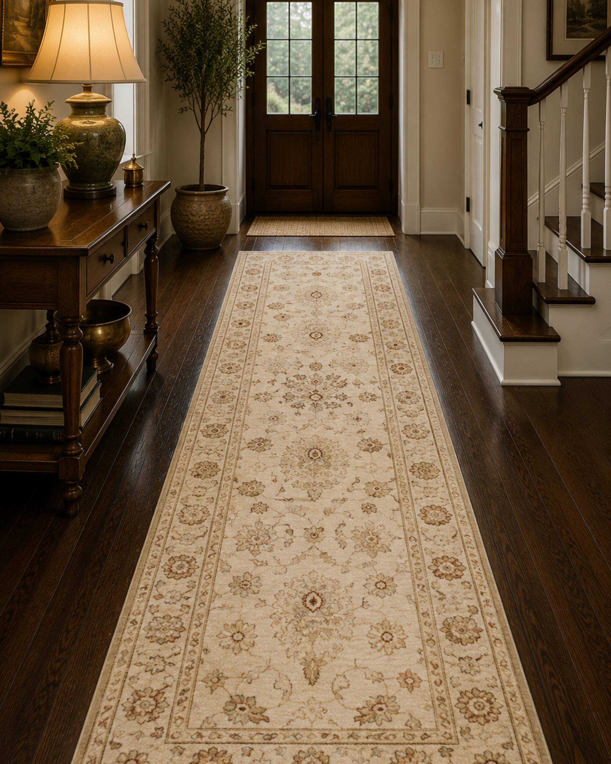 Traditional Runner Rug Handknotted Carpet Cream Area Gray Afghan Rug Home D