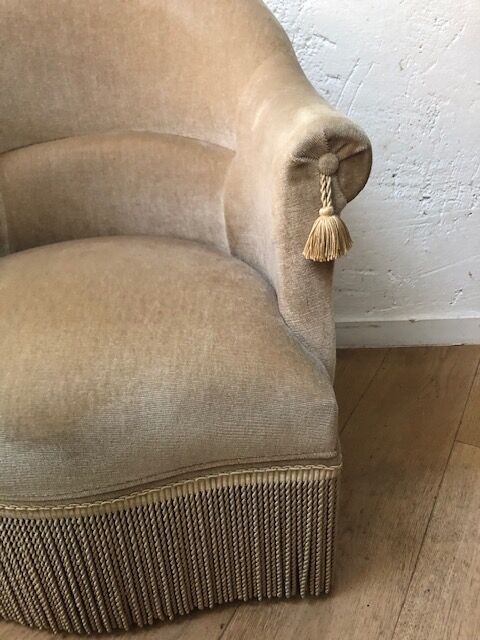 Beige velvet toad armchair