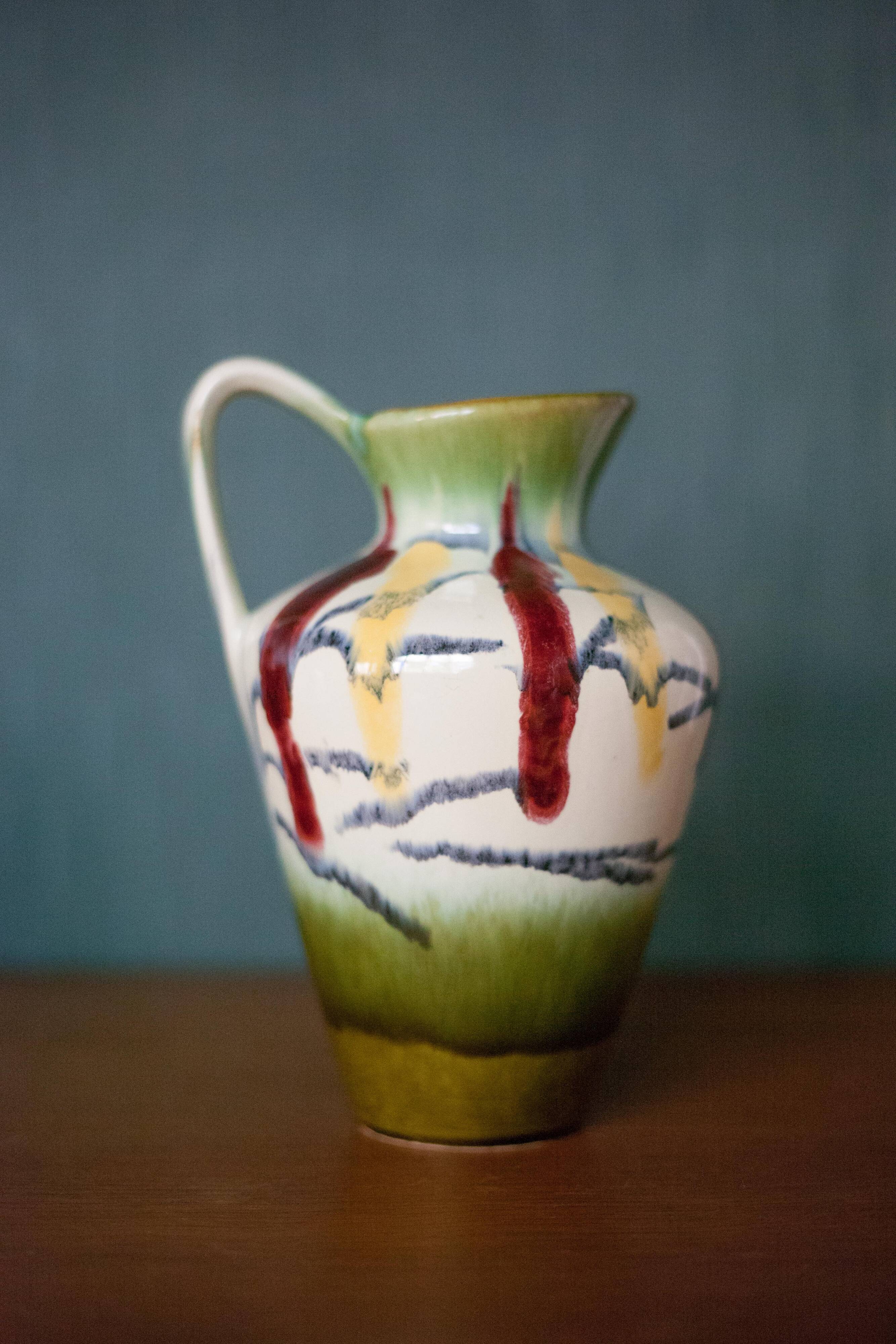 Pair of vintage ceramic vase U-Keramik 1505/20 West Germany, vase with handle, collection, pottery