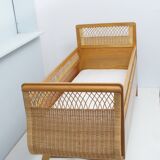 1960s oak and wicker baby bed