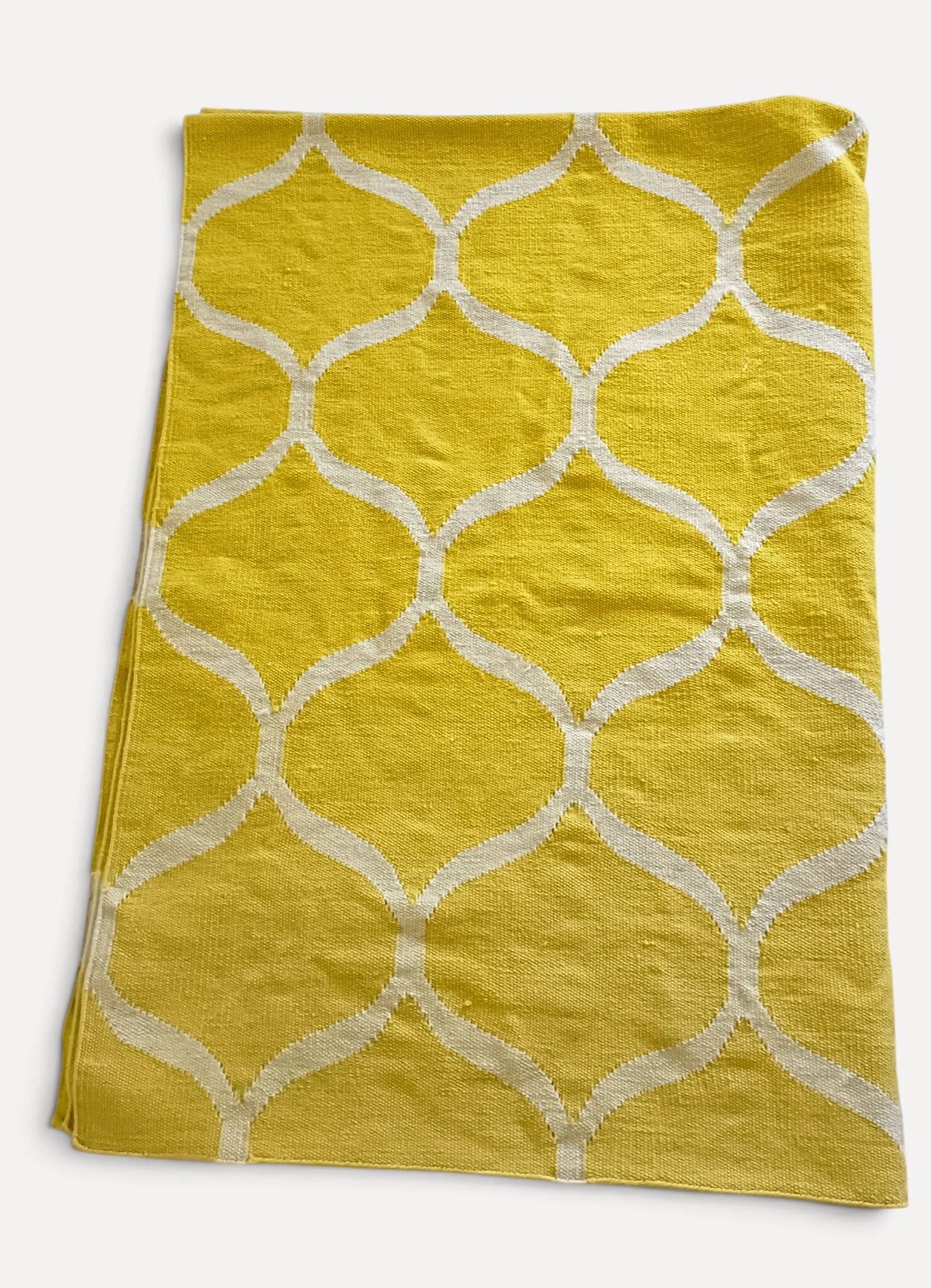 Vintage Moroccan Hand Loomed Yellow and Ivory Wool Rug, Late 20th Century