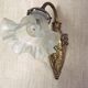 French art nouveau bronze wall light white frilled patterned glass shade 4213