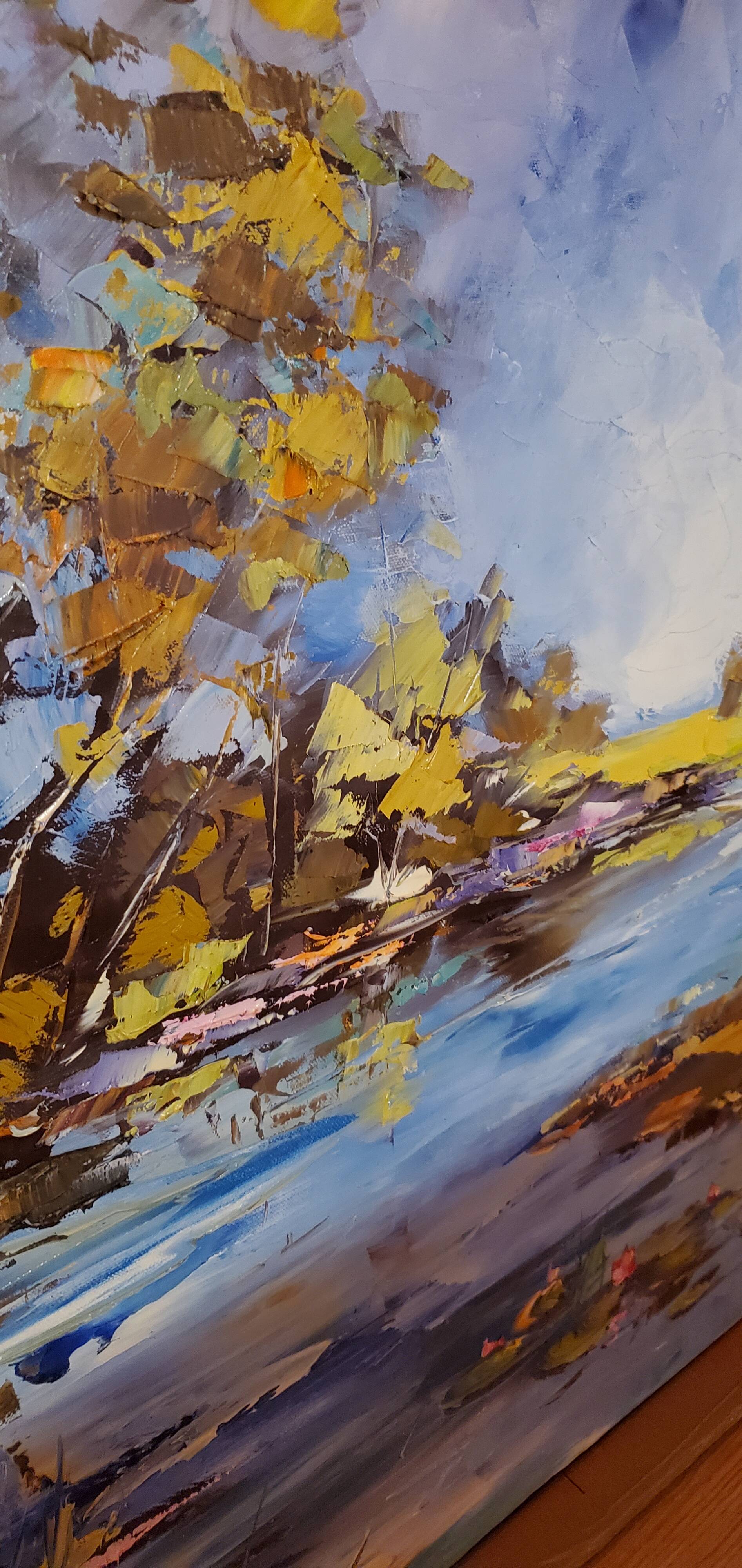 vraie peinture paysage étang 80 cm