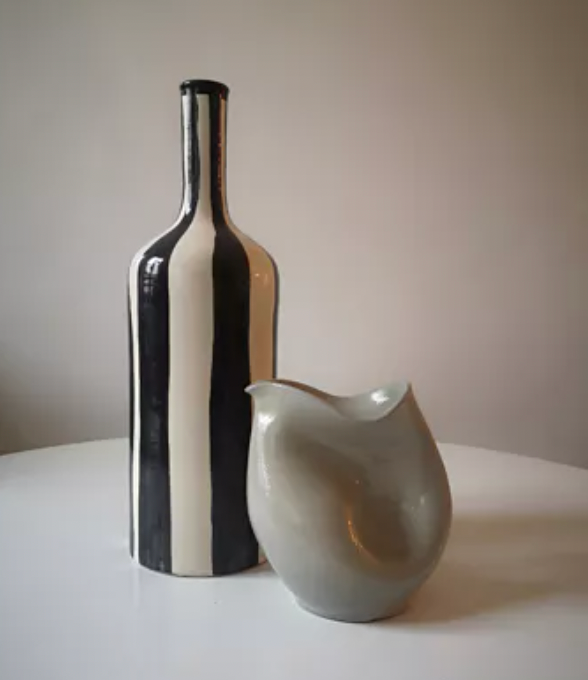 Handmade glazed ceramic vase, graphic design