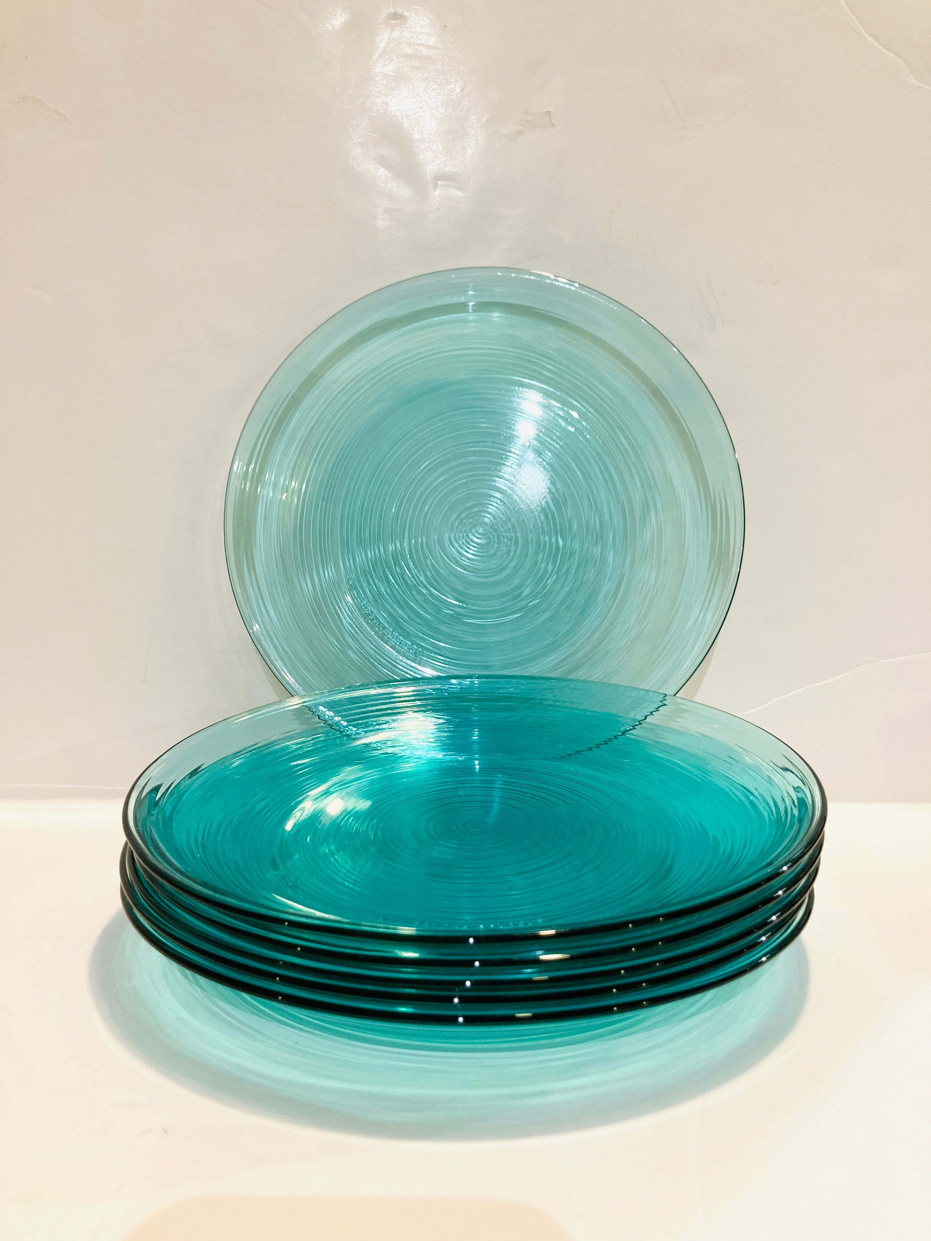 X6 turquoise glass plates Arcoroc-france-retro-cuisine-vintage