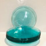 X6 turquoise glass plates Arcoroc-france-retro-cuisine-vintage
