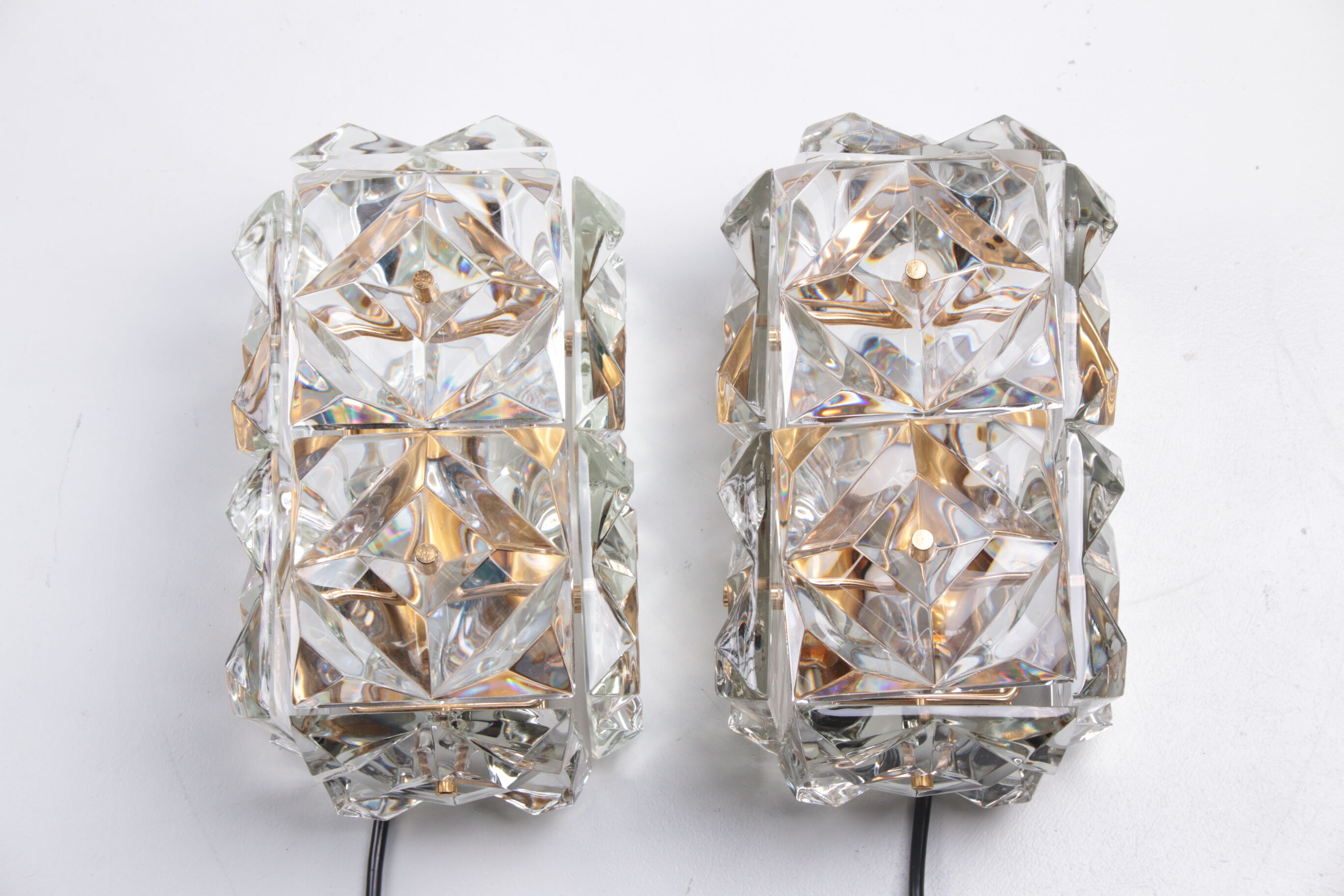 Large gold-plated & crystal glass flush mount light from kinkeldey, 1970s