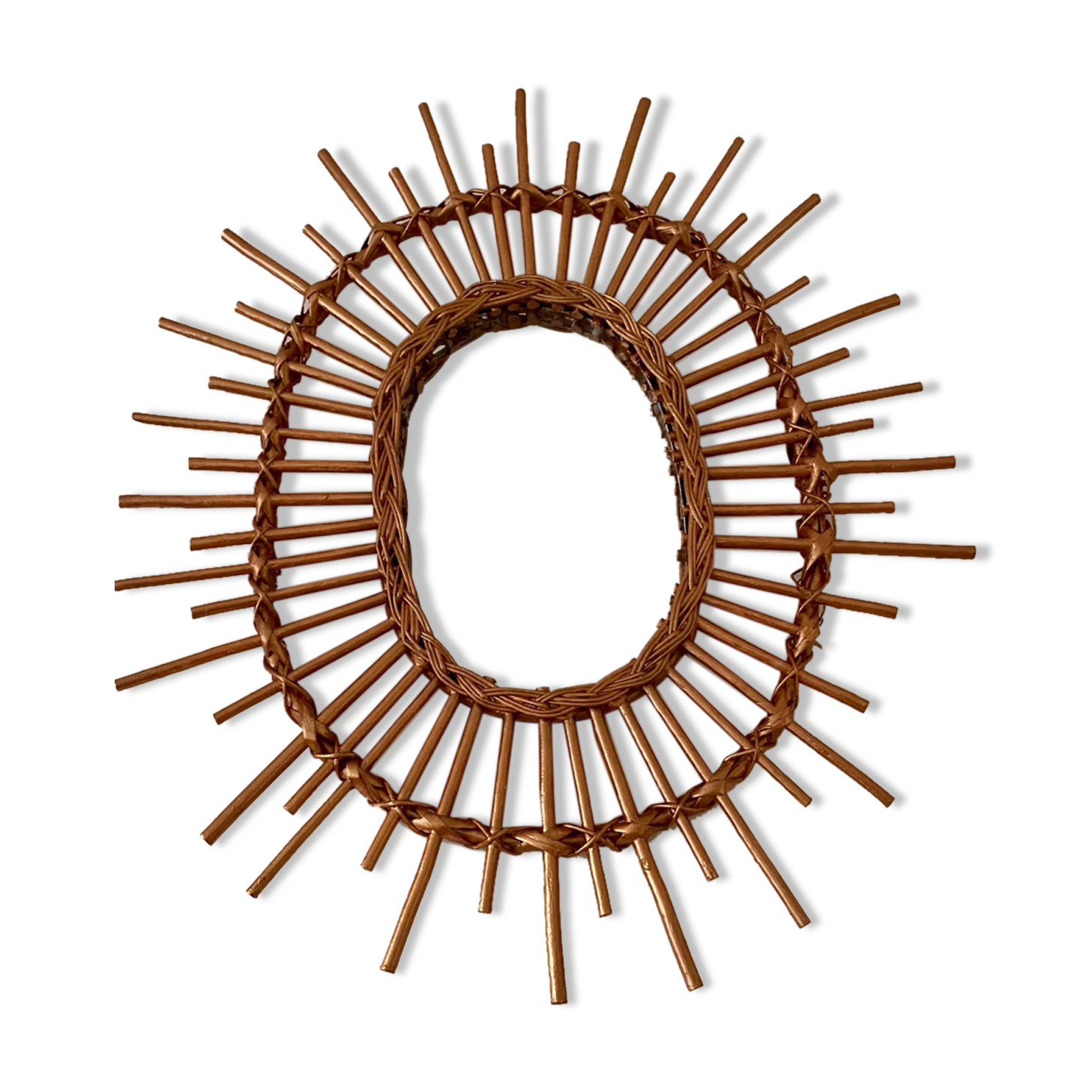 Miroir soleil rotin vintage 26x61cm