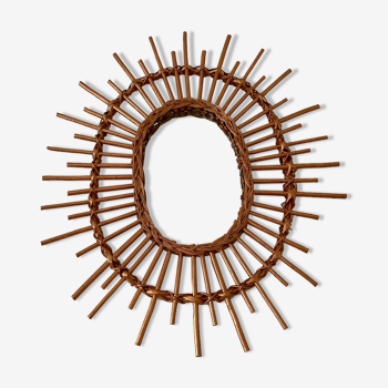 Vintage rattan sun mirror 26x61cm