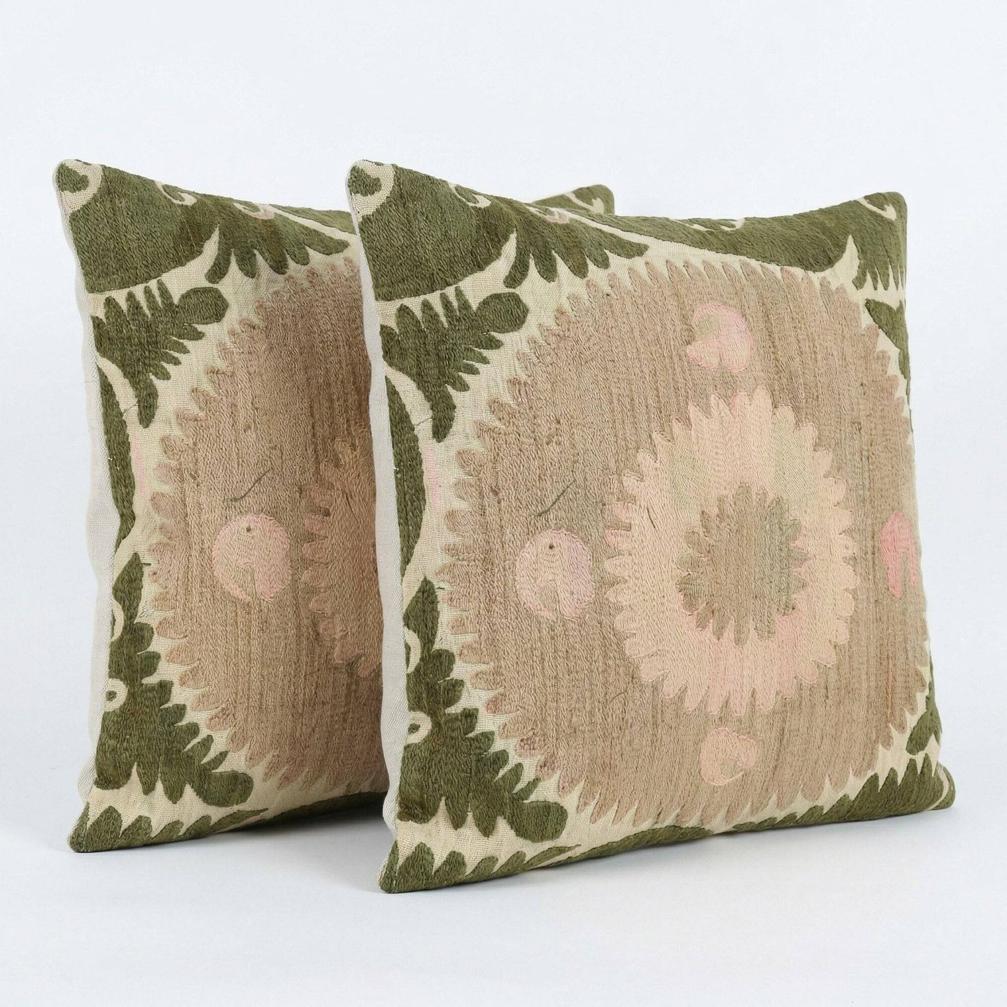 Set of 2 vintage embroidered cushion covers 61x61 cm
