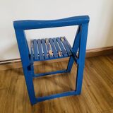 Folding chair in blue painted wood, Italy 1960
