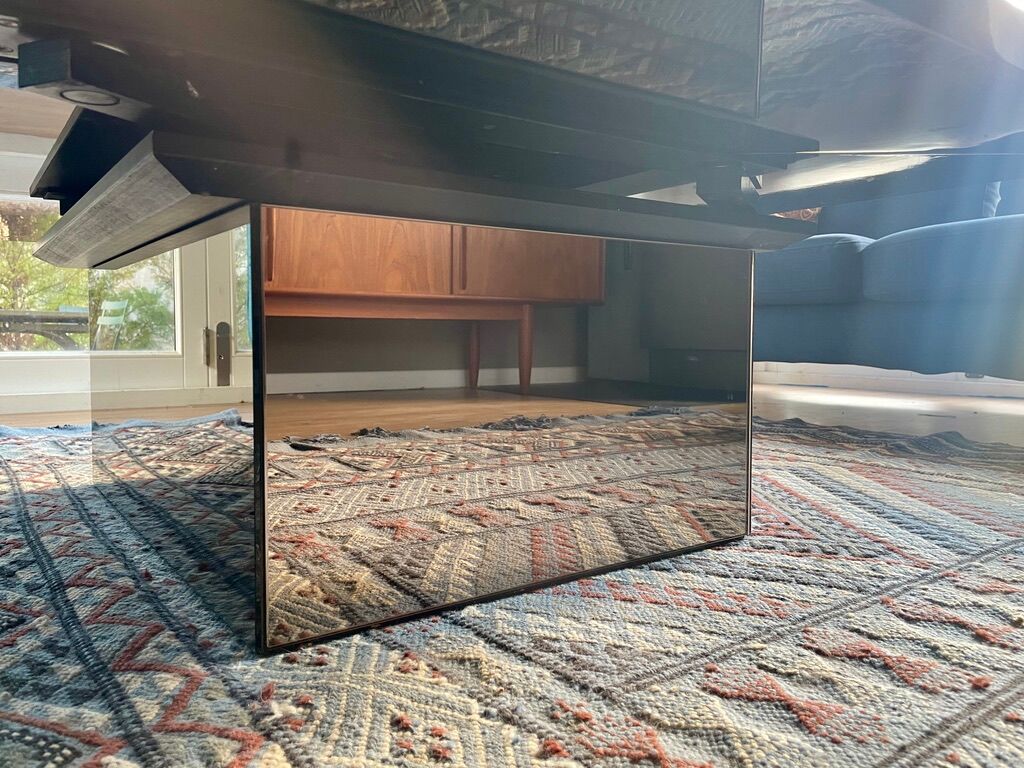 Table basse bar cocktail caché en loupe d'orme de Paul Michel, 1970 Roche Bobois