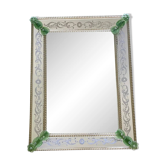 Miroir contemporain en verre de Murano italien avec accents floraux verts élégant