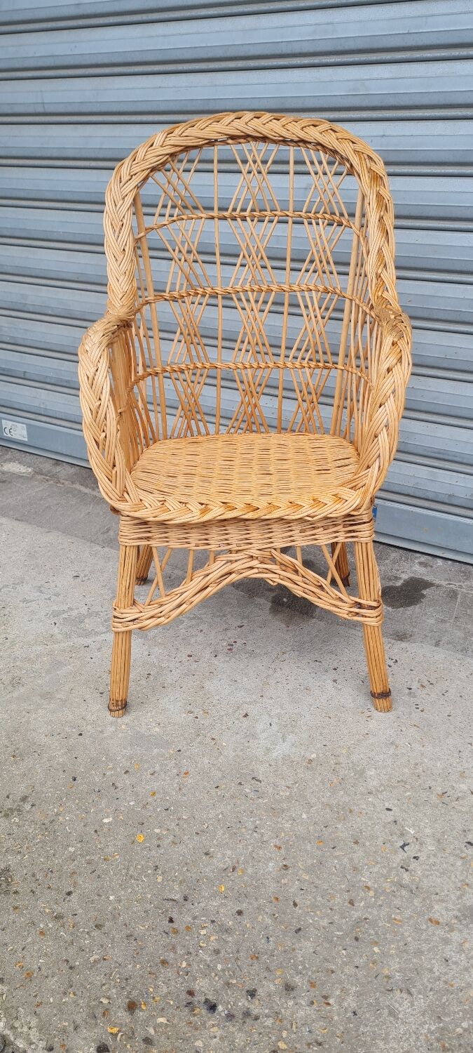 Fauteuil en rotin et osier vintage
