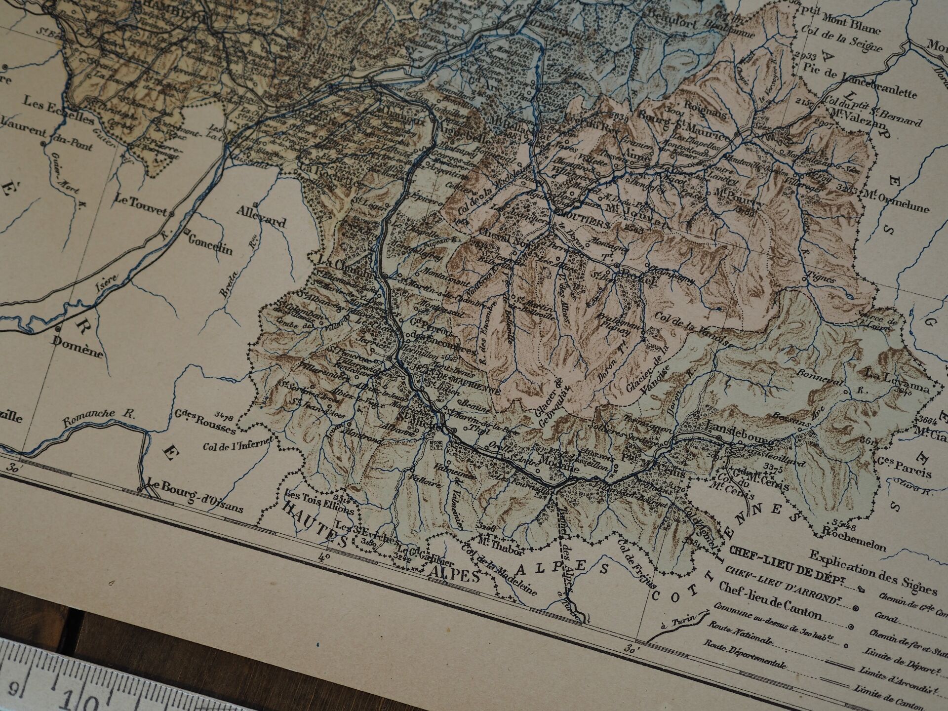 Map of Savoy, printed antique from 1889.