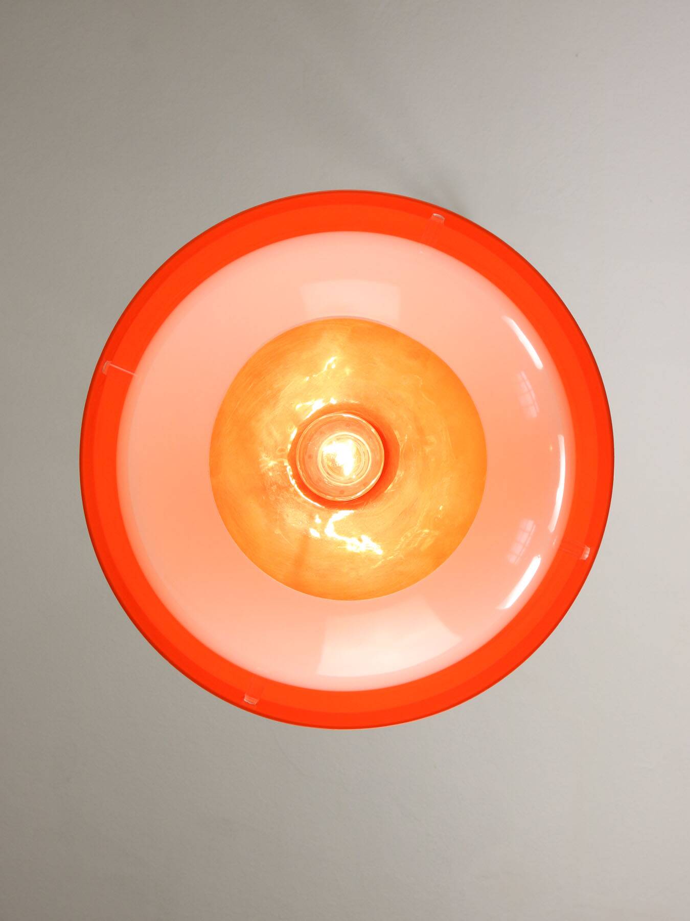 Italian Space Age Orange Plexiglass and Brass Pendant Lamp, 1970s