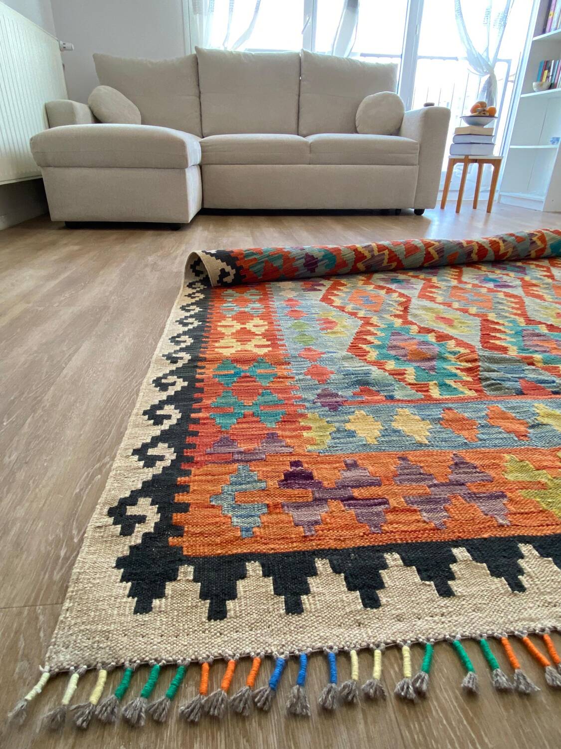 Grand Kilim Afghan en Laine – 292×206 cm