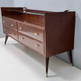High-Quality Walnut Chest of Drawers with a Thick Glass Top, Italy