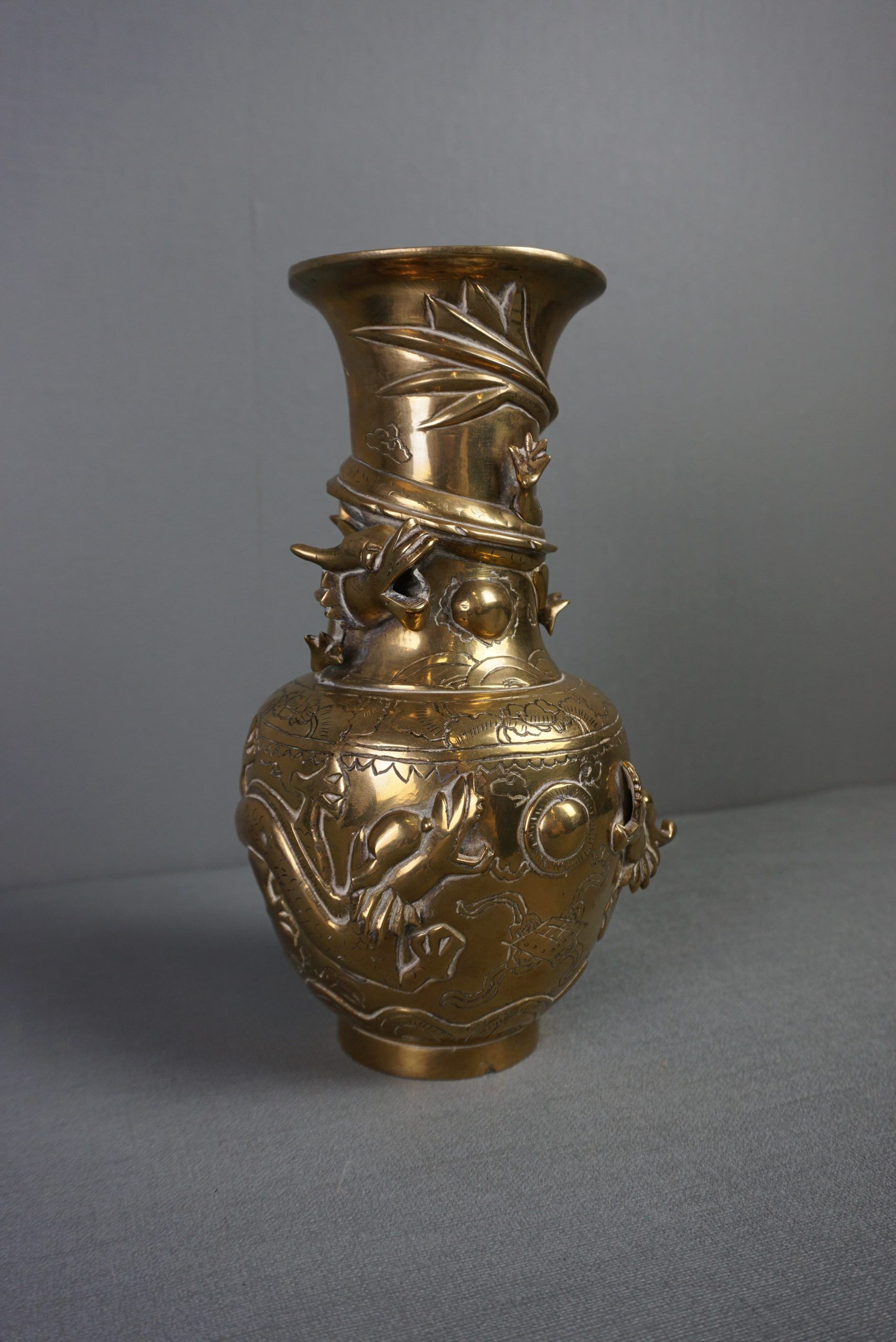 Chinese dragon brass vase, 1920
