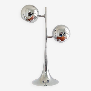 Large vintage chrome double eyeball table lamp - Space Age