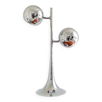 Lampe de table chromée vintage double globe oculaire - space age