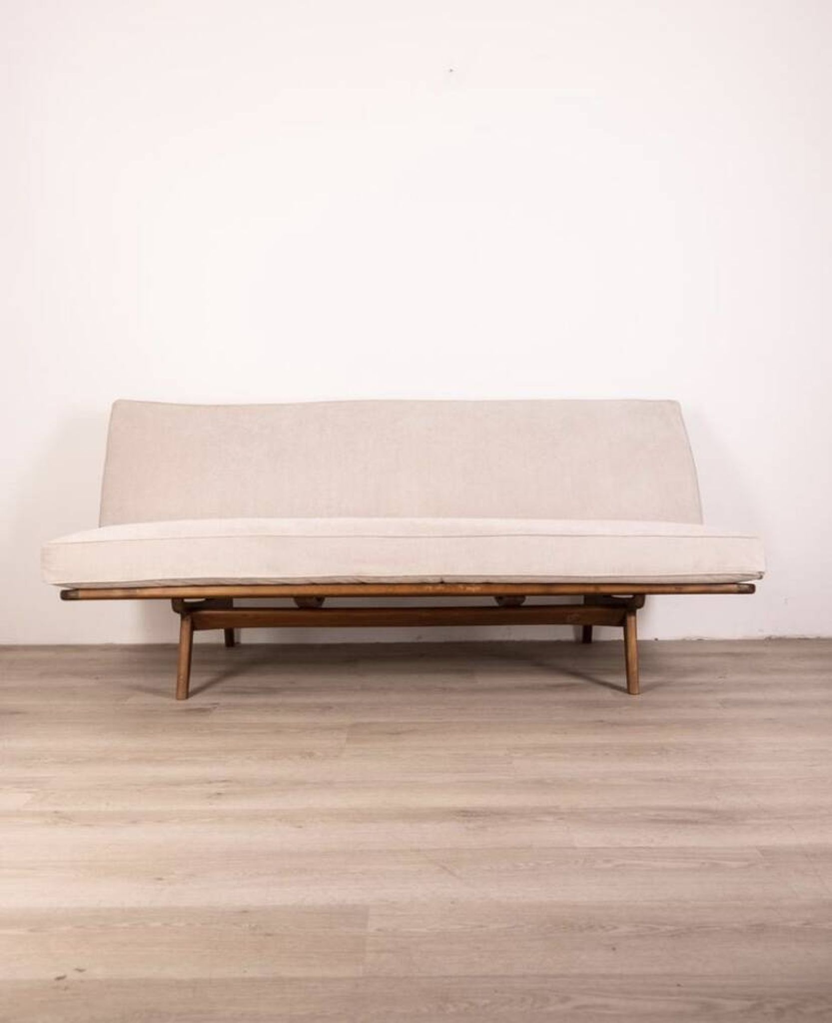 Canapé vintage des années 60 en bois de teck et tissu design danois