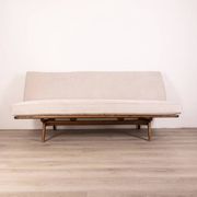 Canapé vintage des années 60 en bois de teck et tissu design danois