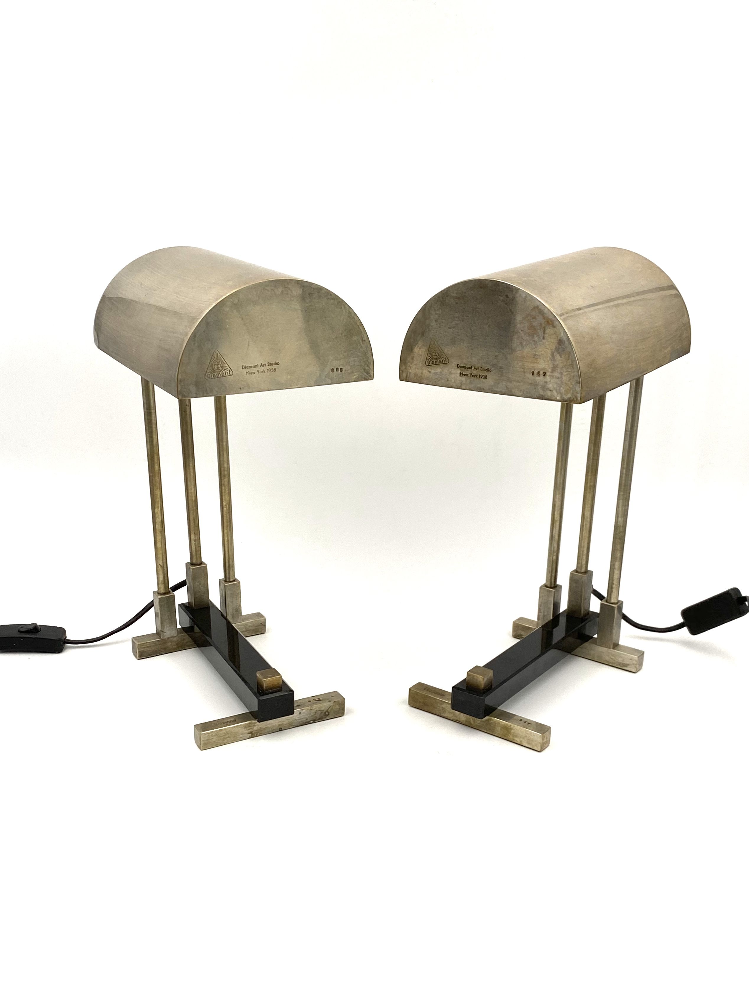 Diamant Art Studio Pair of Bauhaus cubist shaped Lamps. Marked 'New York 1938' & Numbered