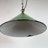 Industrial British Green Enamel Factory Pendant Lamp, 1950s
